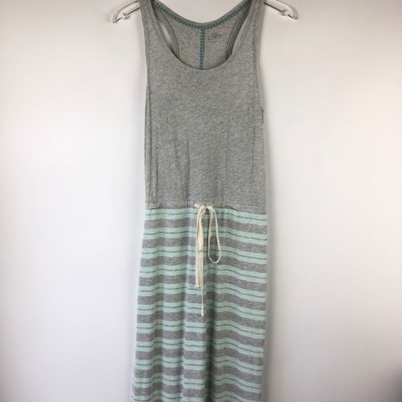 LOFT S Knit Maxi Dress Racerback Gray Green Casual - Picture 1 of 7